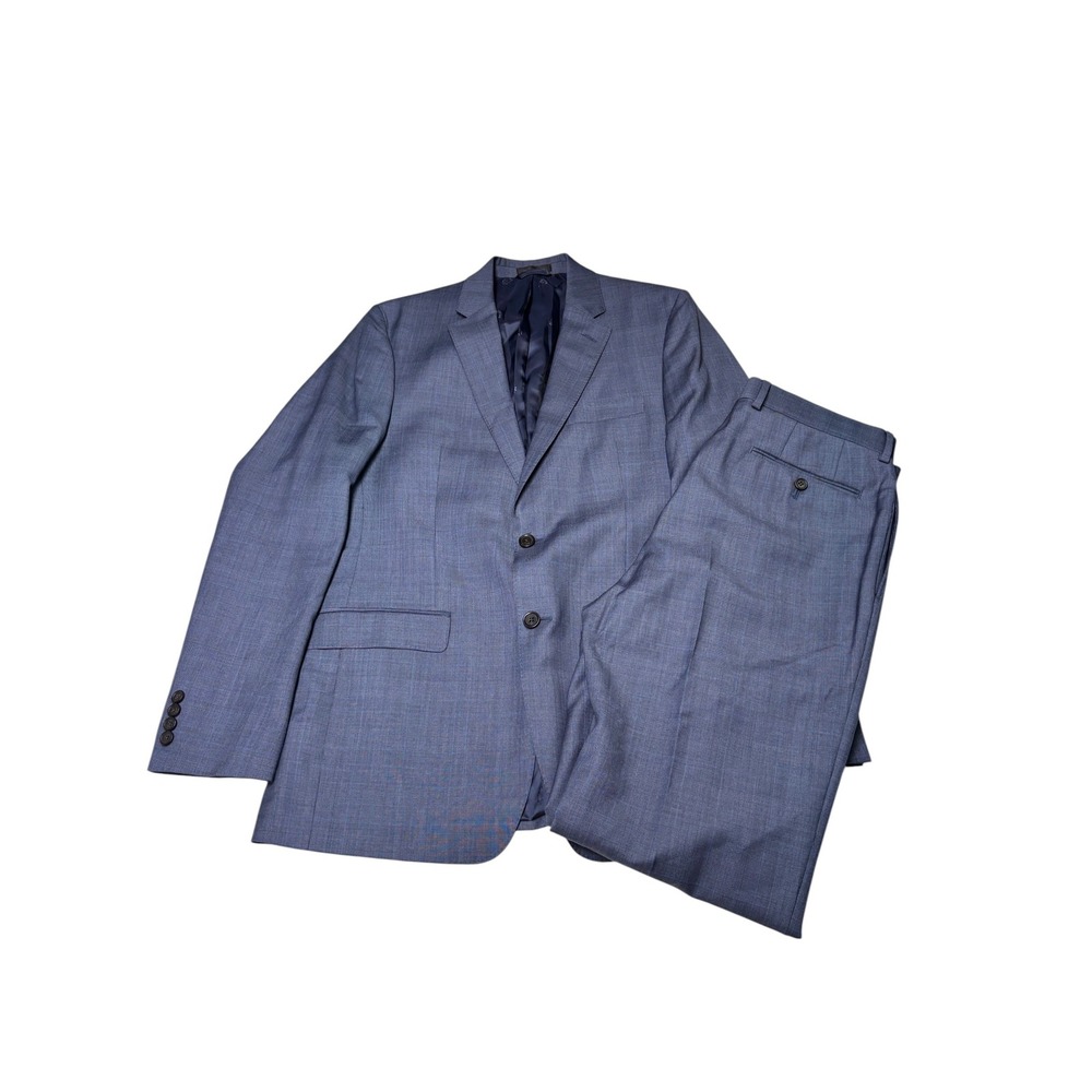 Lauren Ralph Lauren Mens 40L 34X33 Slim Fit Blue Glen Plaid 100% Wool 2 Pc Suit